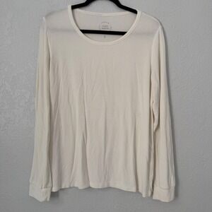 Cozy Earth Women Ribbed Bamboo Long Sleeve Pajama Top Cream Ivory Small